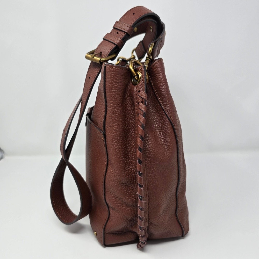 American Leather Co Luca Triple Entry Crossbody Bag Brown Leather Handbag Purse - Picture 4 of 16